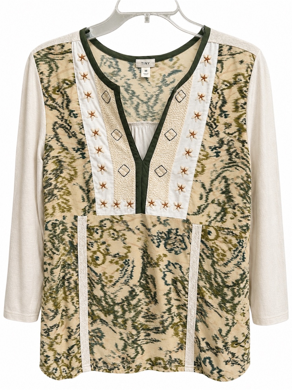 Anthropologie TINY Elsinore Embroidered Mixed Media Boho Peasant Top M EUC